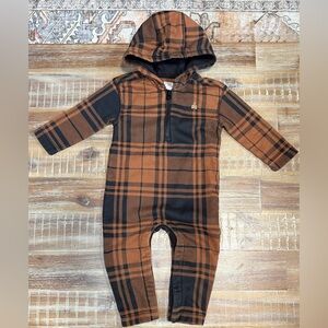 Baby GAP Plaid Hooded Baby Toddler Boy One Piece Jumpsuit Romper 12/18m